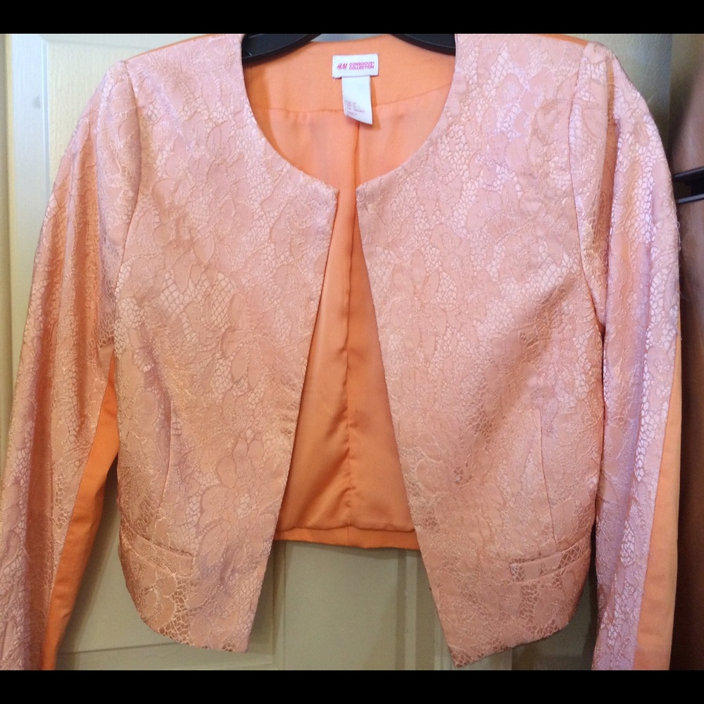 H&M Cropped Orange Blazer with Lace Detail